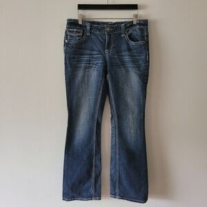 ZCO Y2K Low Rise Bootcut Rinestone Blue Jeans Juniors Size 7/8